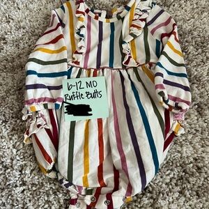 RuffleButts Rainbow Stripe Long-Sleeve One-Piece - Multi